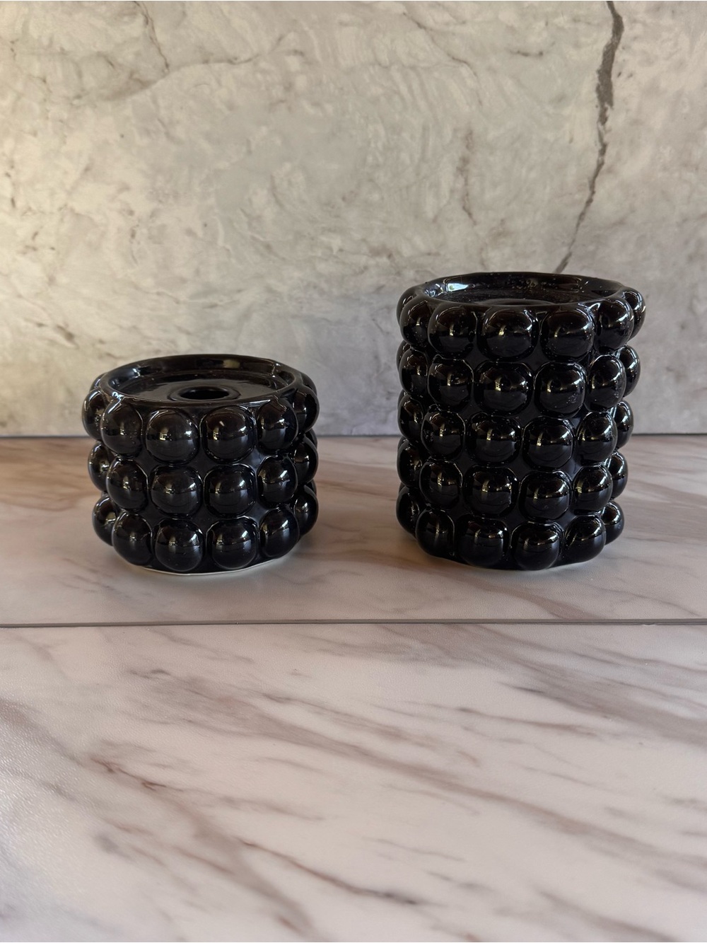 Ashland Black Bubble Ceramic Candle Holders Set of 2 Modern Gothic Decor